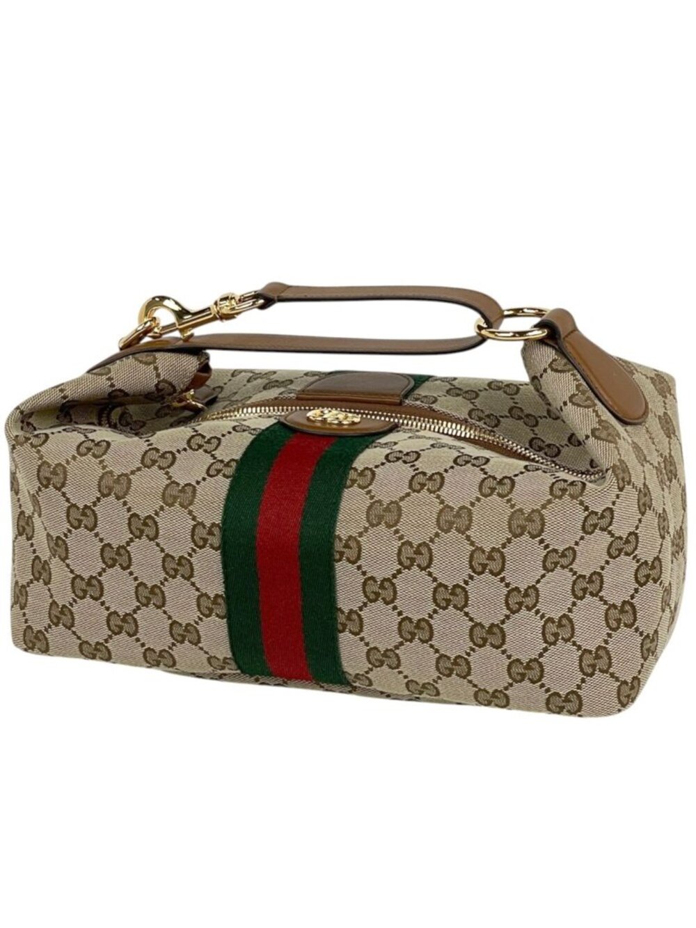 Gucci Vanity Medium Top Handle Bag 3way Double G GG Canvas Brown